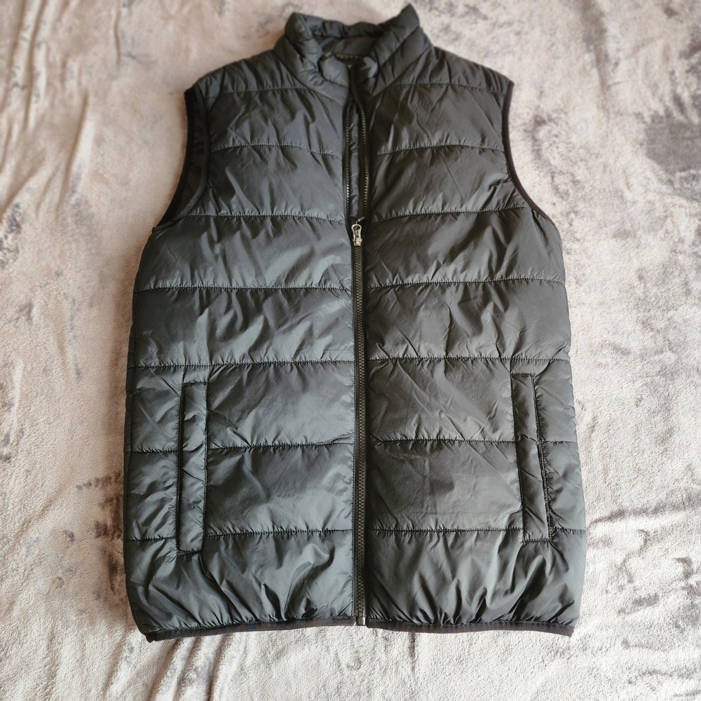 Swiss Tech Mens Puffer Vest Rich Black Quilted Full Zip Jacket Size Small